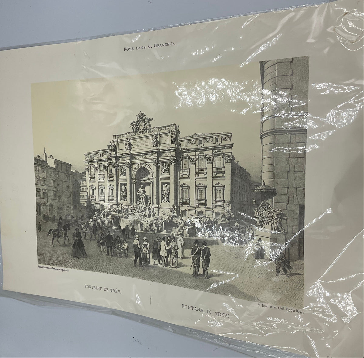 Vintage Architectural Print Of Trevi Fountain In Rome,Italy “Fontana Di Trevi”