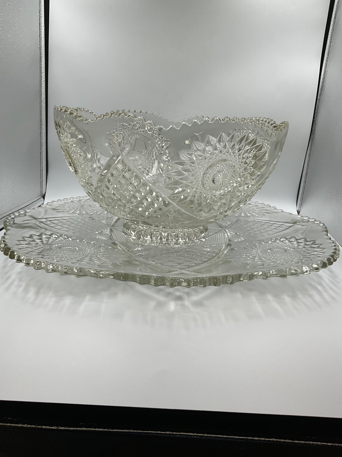 Ornate Glass Bowl with Matching Plate