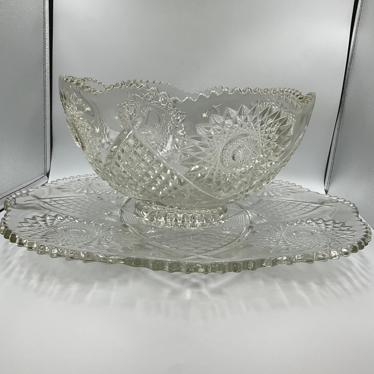 Ornate Glass Bowl with Matching Plate