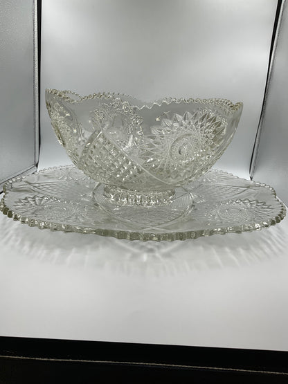 Ornate Glass Bowl with Matching Plate