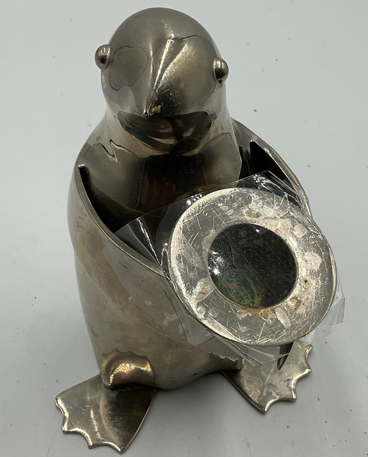 Silvertone Penguin Candle Holder