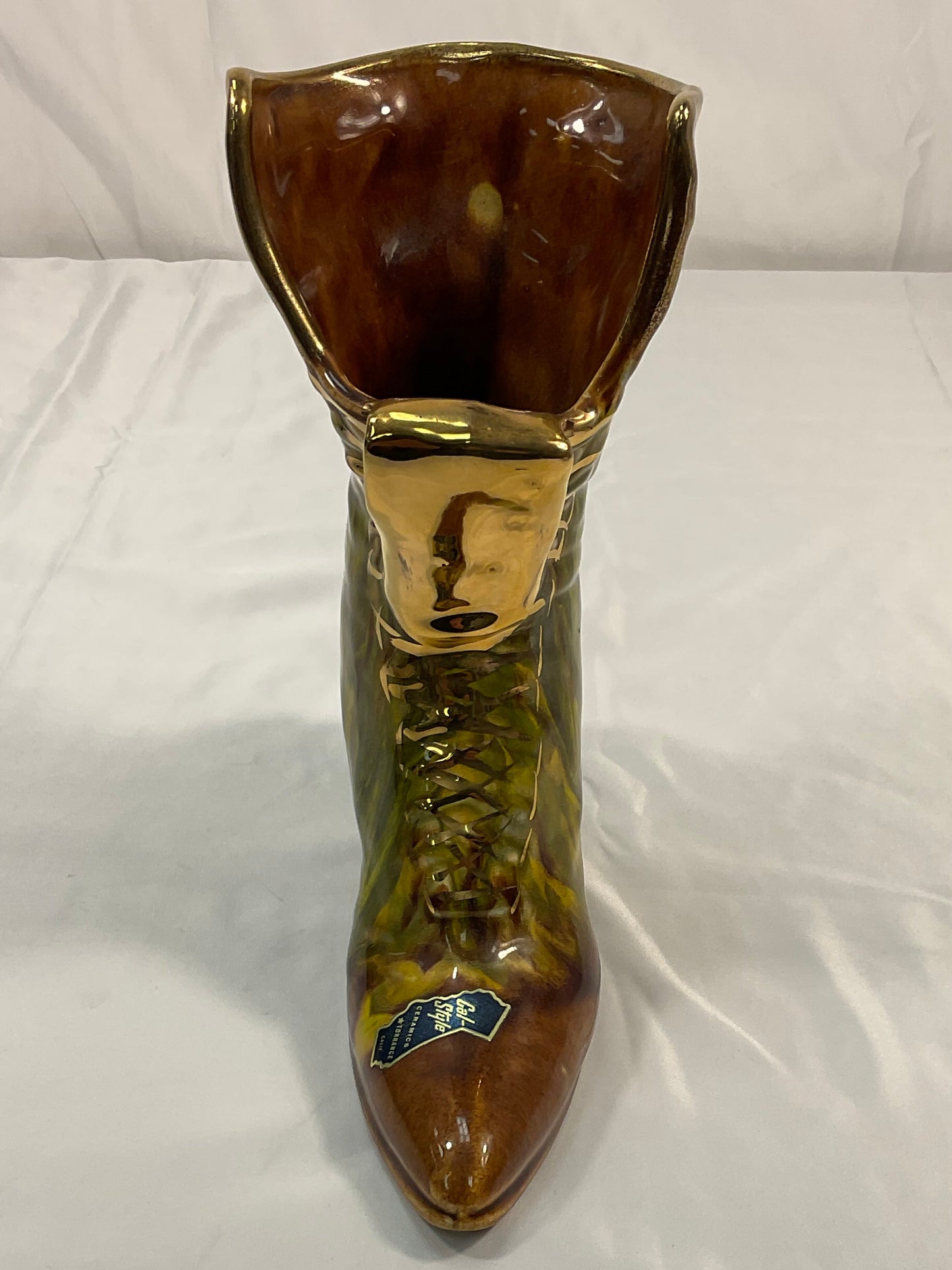 Cal-Style Ceramics Hand-Painted Porcelain Boot Collectible Planter Pot Indoor Outdoor Art Home Decor