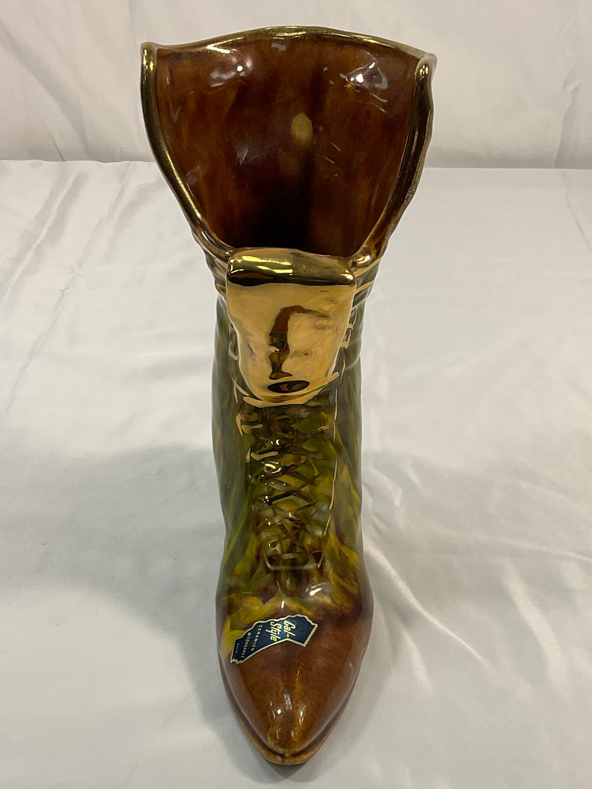 Cal-Style Ceramics Hand-Painted Porcelain Boot Collectible Planter Pot Indoor Outdoor Art Home Decor