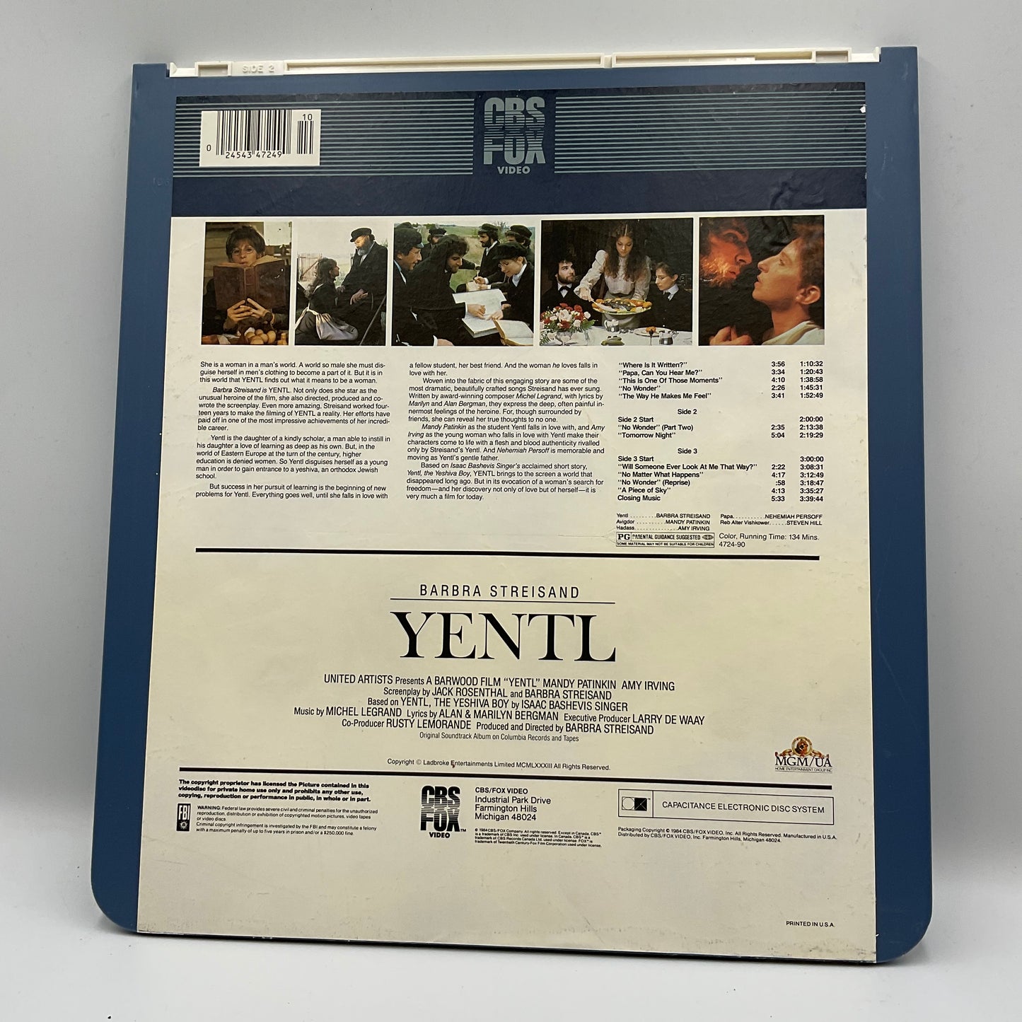 1983 CED Barbara Streisand Yentl Electronic disc