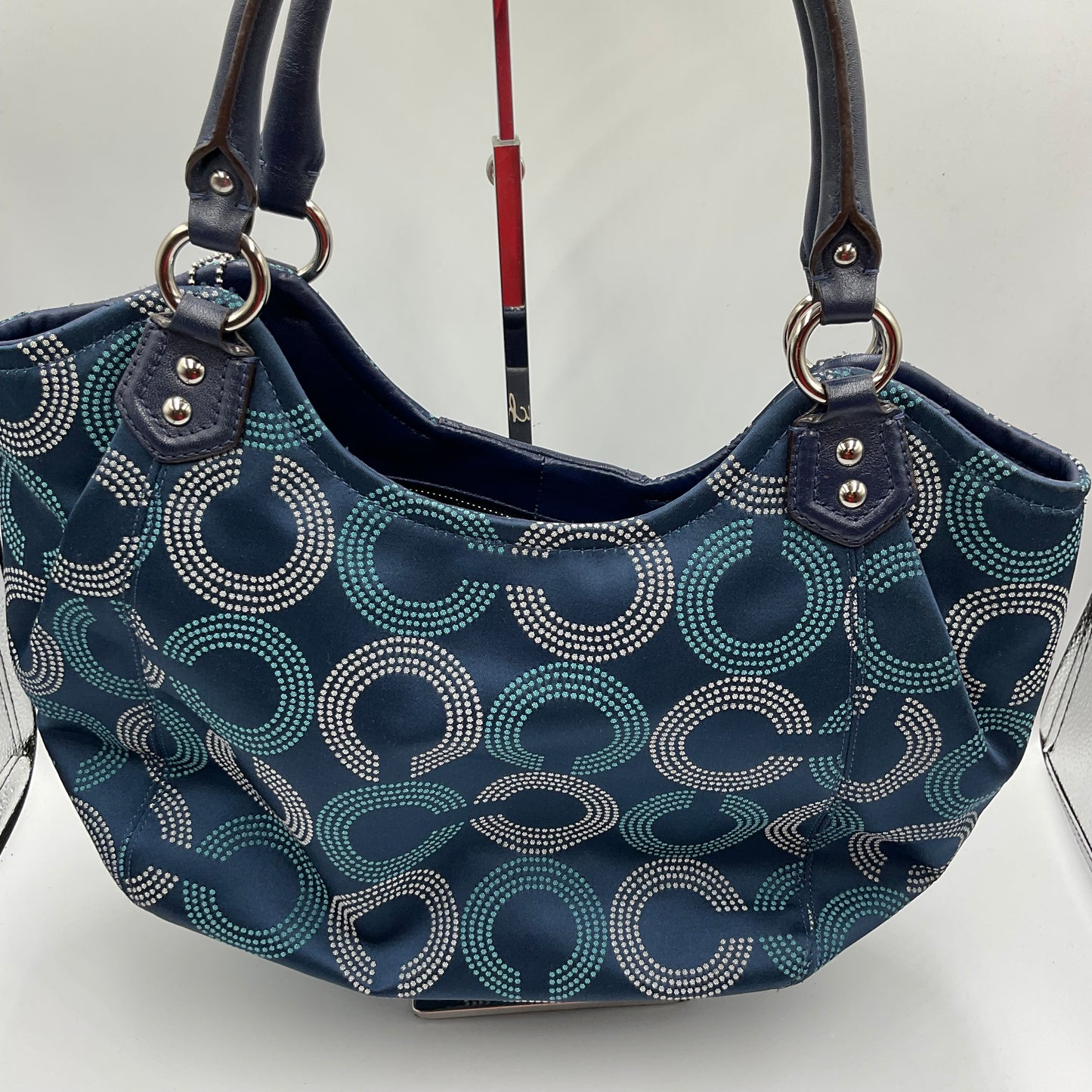 Coach Ashley Dotted Hobo Bag White Blue Teal