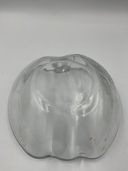 Clear Glass Apple Shaped Bowl Dish Leaf Stem Fruit Decor