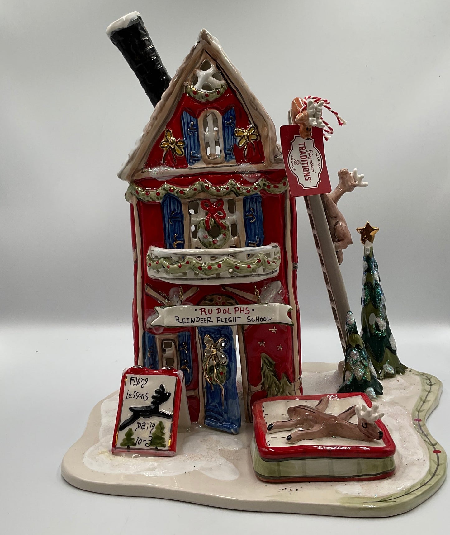Blue Sky Clayworks Rudolph’s Flight School Tea Light Candle House