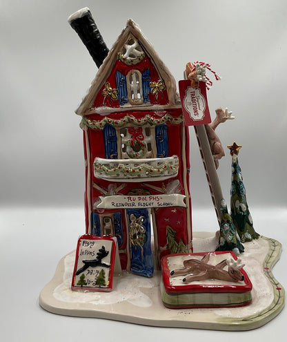 Blue Sky Clayworks Rudolph’s Flight School Tea Light Candle House