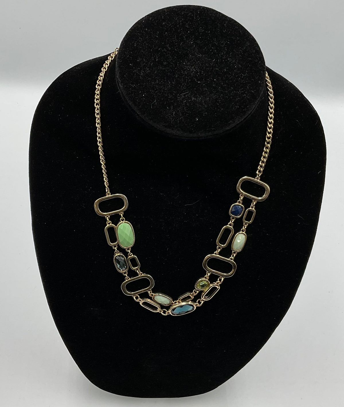 Oval & Square Design Charm Chain Necklace
