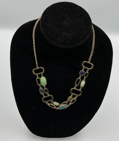 Oval & Square Design Charm Chain Necklace