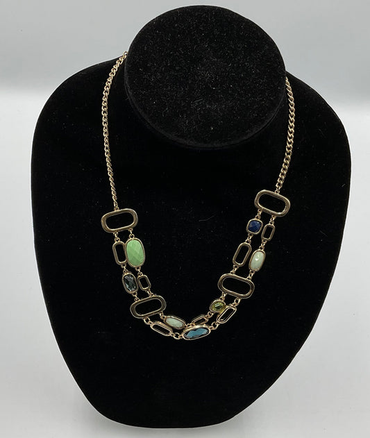 Oval & Square Design Charm Chain Necklace