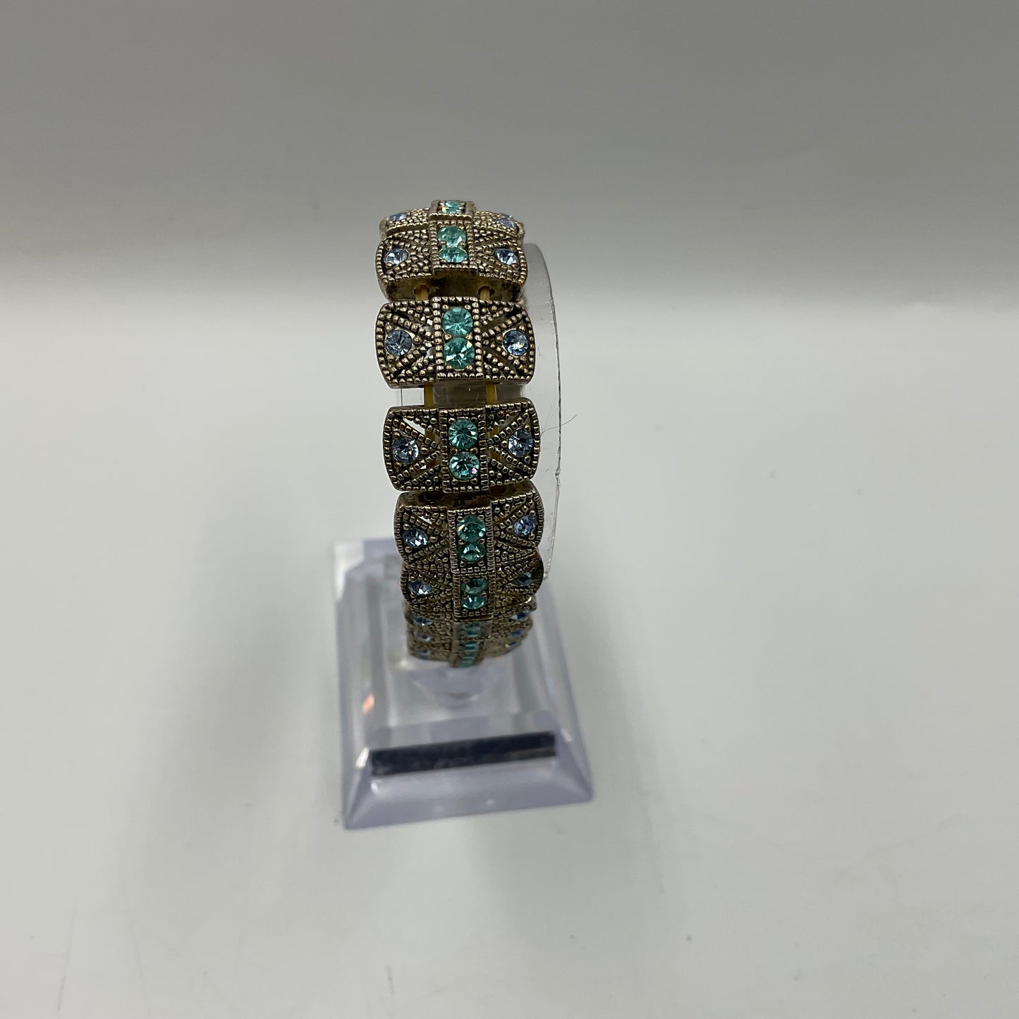 Silver Toned Stretch Bracelet with Auqa Blue Stones