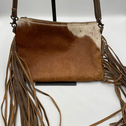 Myra Bag Cowhide White and Brown over the Shoulder Crossbody Purse.