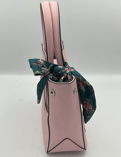 Steve Madden Small Pink Tote Handbag Purse Blue Floral Scarf Accent