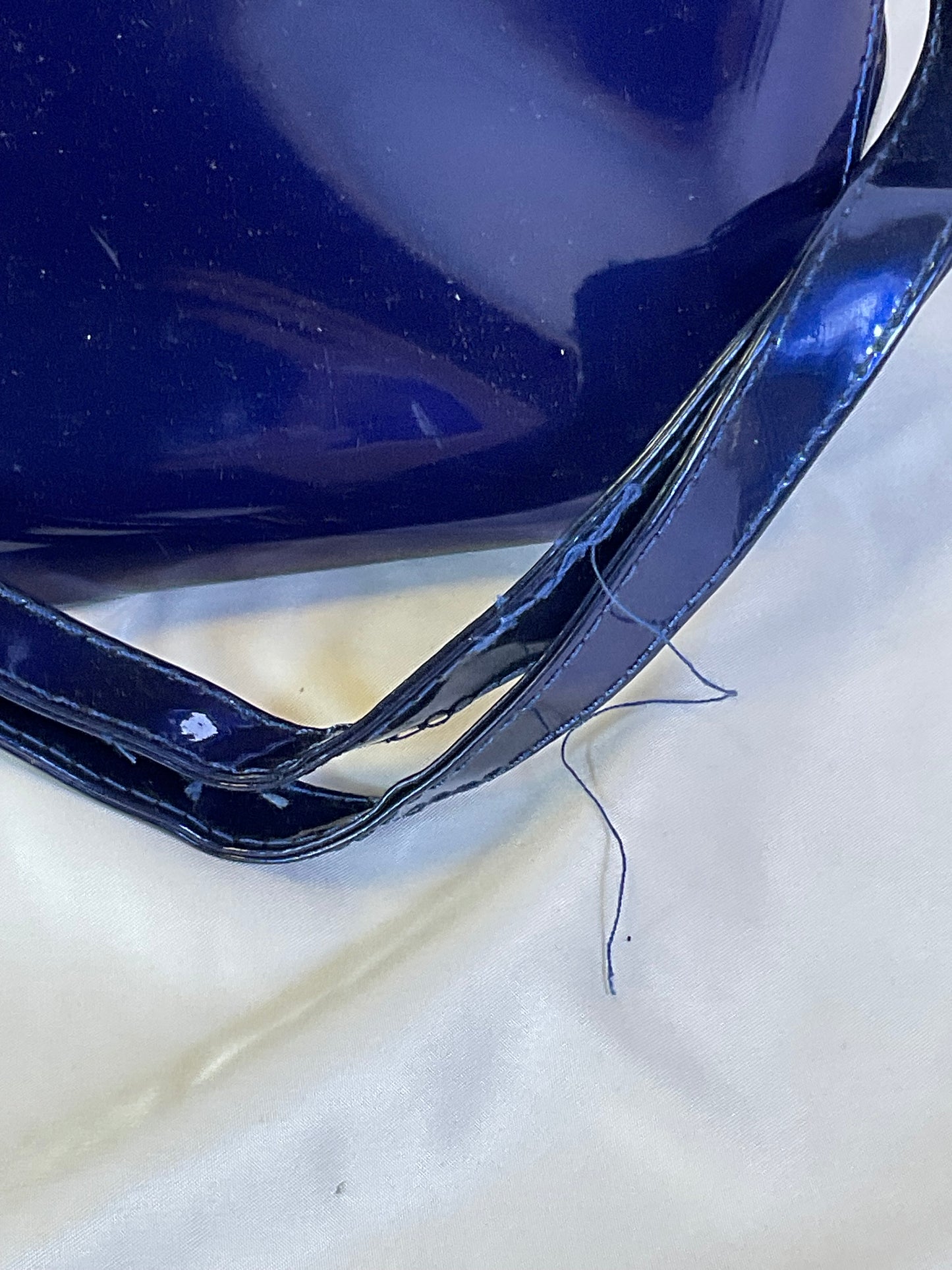 Royal Blue Patent Leather Style Goldtone Accent Zipper Tote Handbag