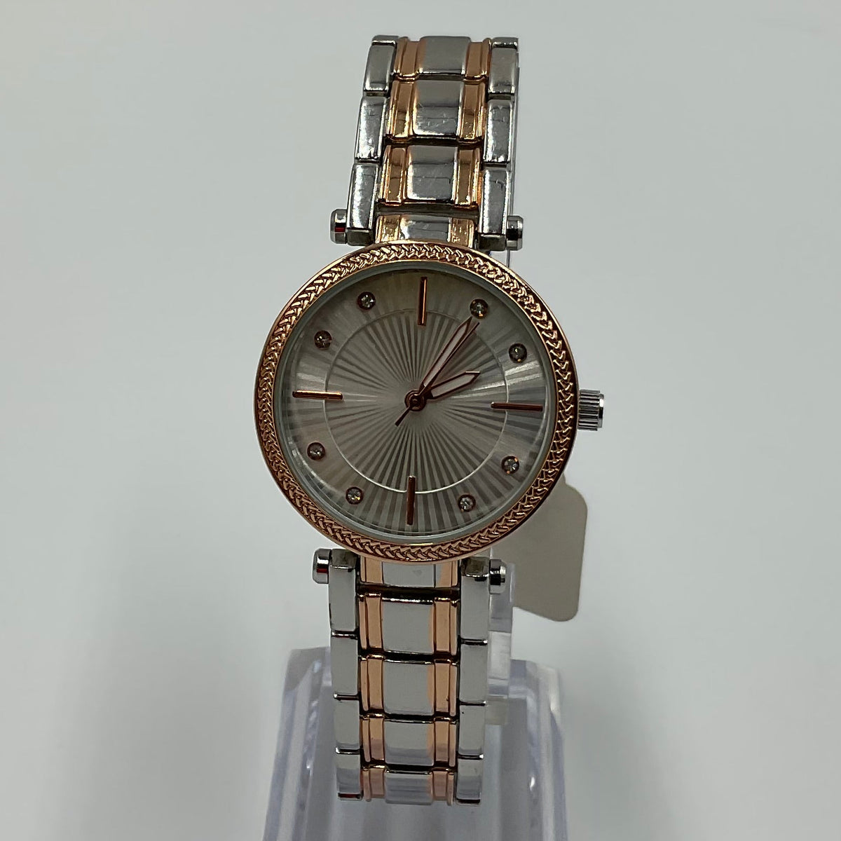 Rose Gold Two Tone Silver Face Women's Watch New Battery Working