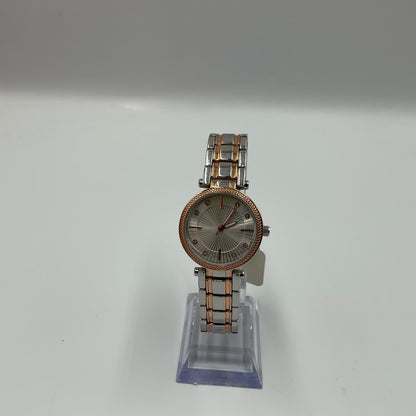 Rose Gold Two Tone Silver Face Women's Watch NEW BATTERY