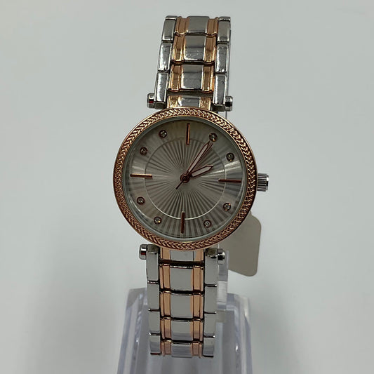 Rose Gold Two Tone Silver Face Women's Watch New Battery Working