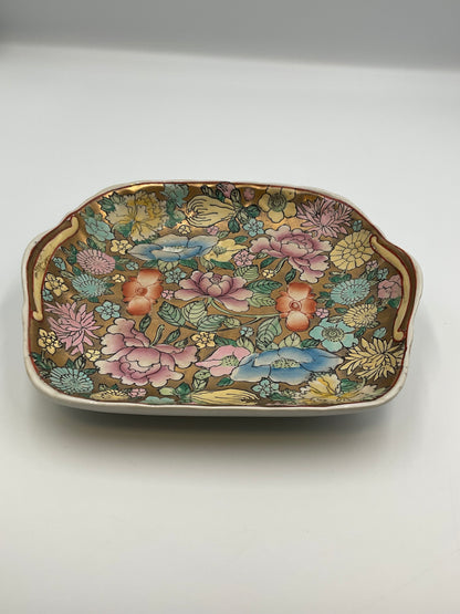 Chinese Famille Rose "Millefleur" (Thousand Flowers) porcelain catchall / vanity tray