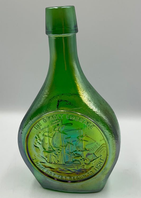 Vintage Wheaton John Paul Jones Green Carnival Glass Bottle