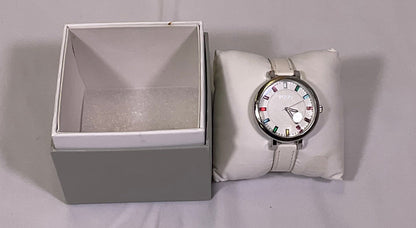 Folio White Quartz Rainbow Accent Analog Womens Watch Original Box Working Condition New Battery