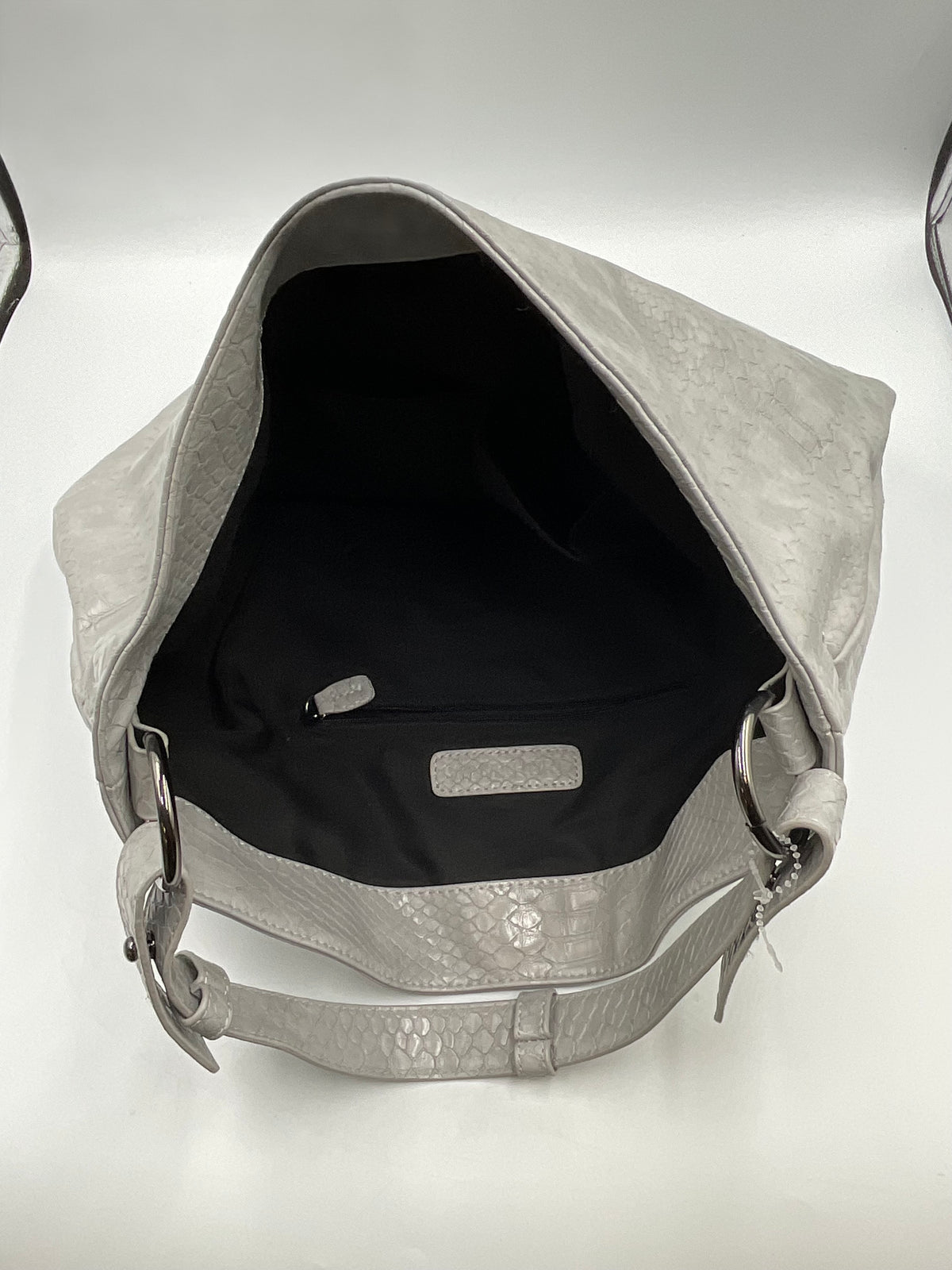 SPA-Purses LARGE Melie Bianco Gray Snakeskin Embossed Faux Leather Slouchy Hobo Shoulder Bag Handbag