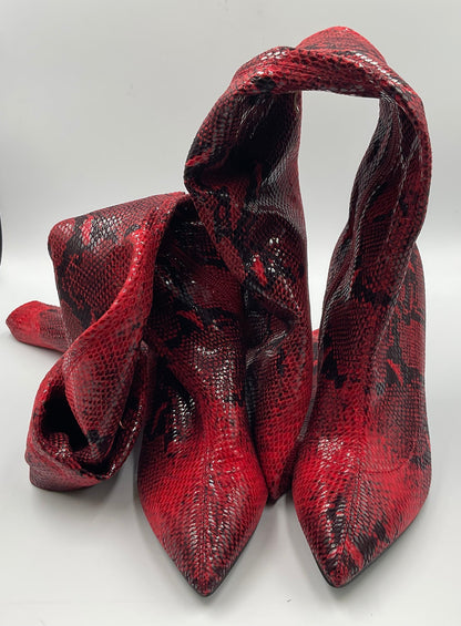 Mei Oi snakeskin-pattern over-the-knee boots