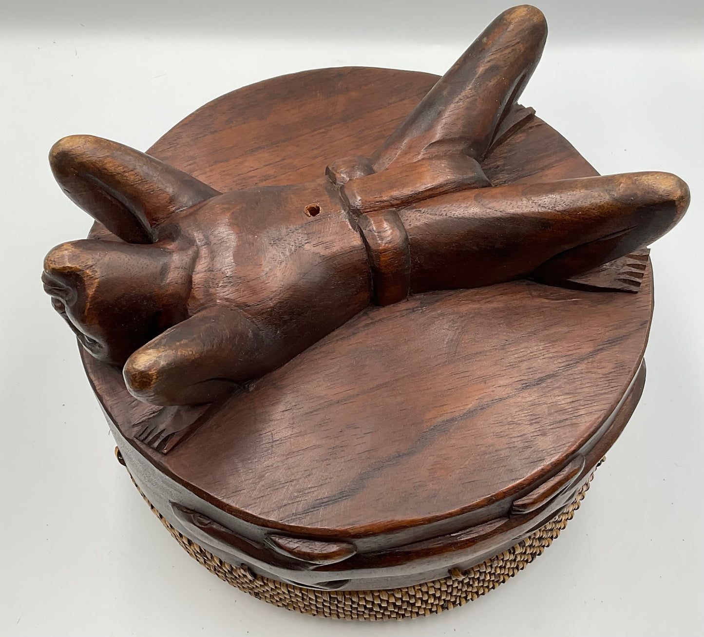 Vintage Balinese Hand Crafted Wood Trinket Jewelry  Box. Thinker Figures