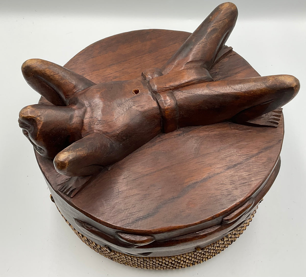 Vintage Balinese Hand Crafted Wood Trinket Jewelry  Box. Thinker Figures