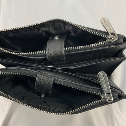 Michael Kors Signature Logo Double Sided Black Leather Zipper Clutch Wallet Carrier