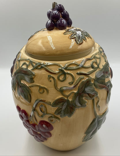 Noble Excellence Meritage Grape Vine Ceramic Covered Canister Jar