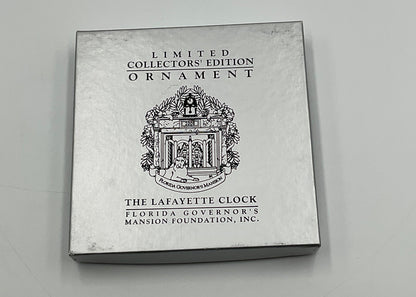 2008 Florida Governor's Mansion Ornament The Lafayette Clock 24K Gold Box Stand
