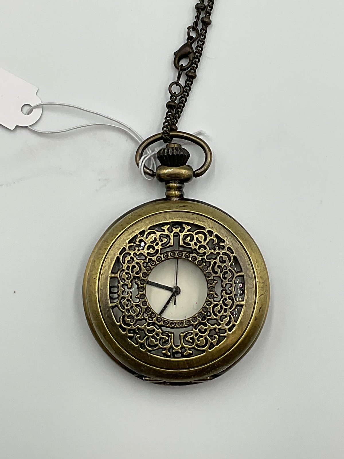 Demi Bronze Tone Quartz Pocket Watch Chain Vintage New Battery Working Condition