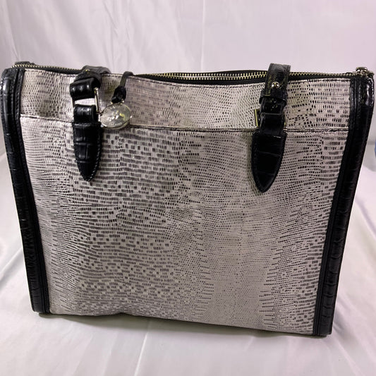 Brahmin Silver and Black Women's Leather Purse Shoulder Bag Faux Snakeskin Design and Metal Accents