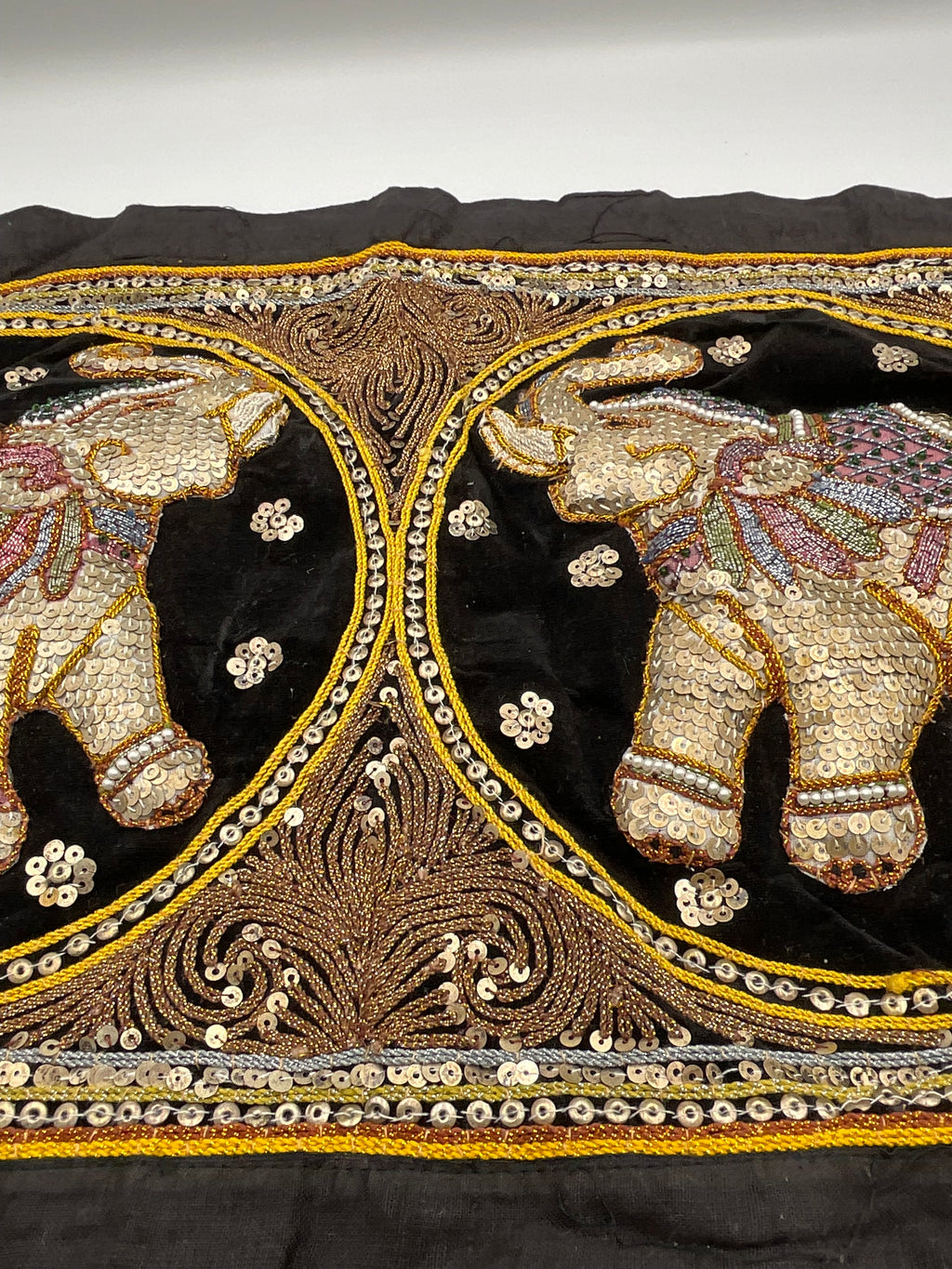 Vintage Burmese Kalaga Tapestry Hand Embroidered Elephant Wall Hanging Made in Myanmar