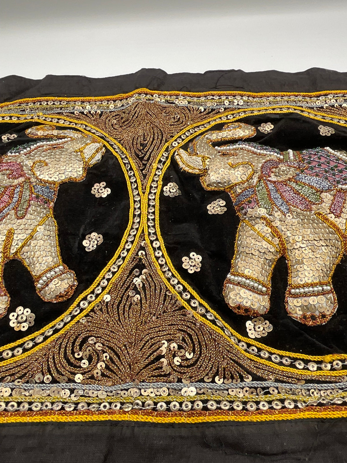Vintage Burmese Kalaga Tapestry Hand Embroidered Elephant Wall Hanging Made in Myanmar