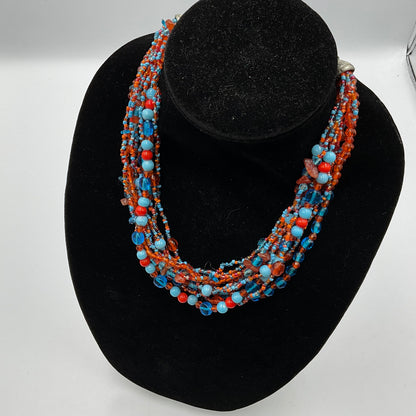 Red Blue Long Beaded Necklace