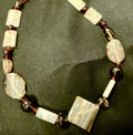 Flat Square Marbled Quartz-Like Stone Beaded Fashion Necklace Bar and Toggle Clasp 19.5 Inches