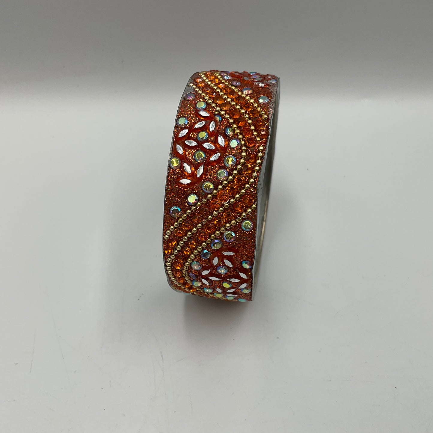 Wide Cuff Bangle With Orange Crystals