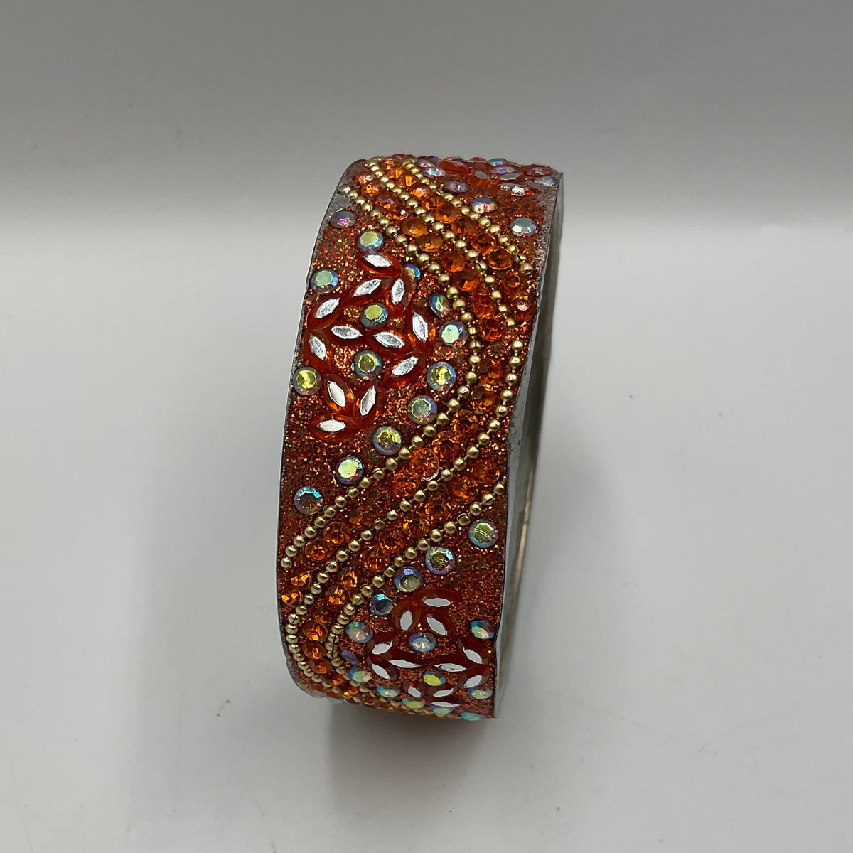 Wide Cuff Bangle With Orange Crystals Fashion Jewelry