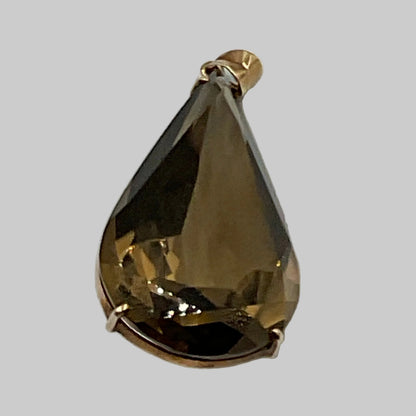 14K Gold Marked Smokey Quartz Pear Cut Gemstone Pendant 23.9g