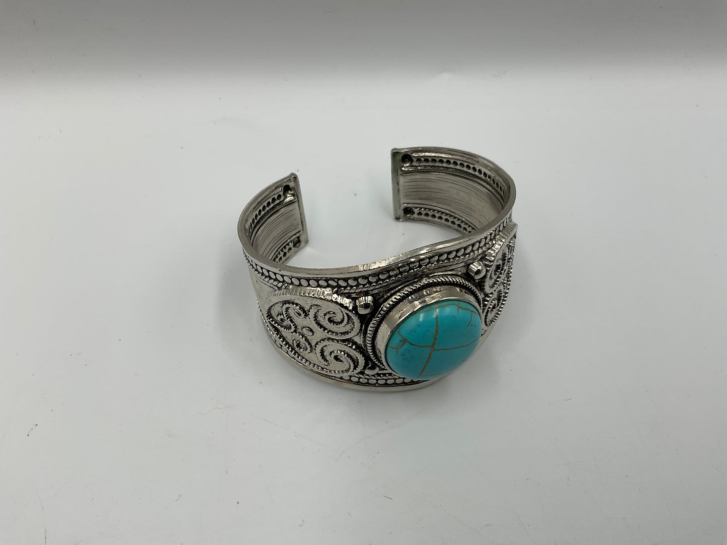 Cuff Bracelet Blue Turquoise Stone Set In Silver