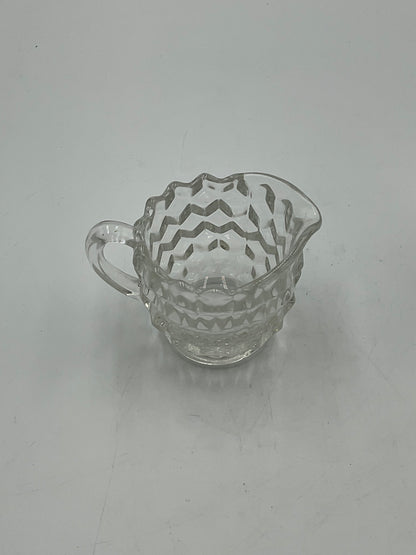 Vintage Fostoria American Clear Glass Creamer,Open Sugar Bowl and Matching Under Tray