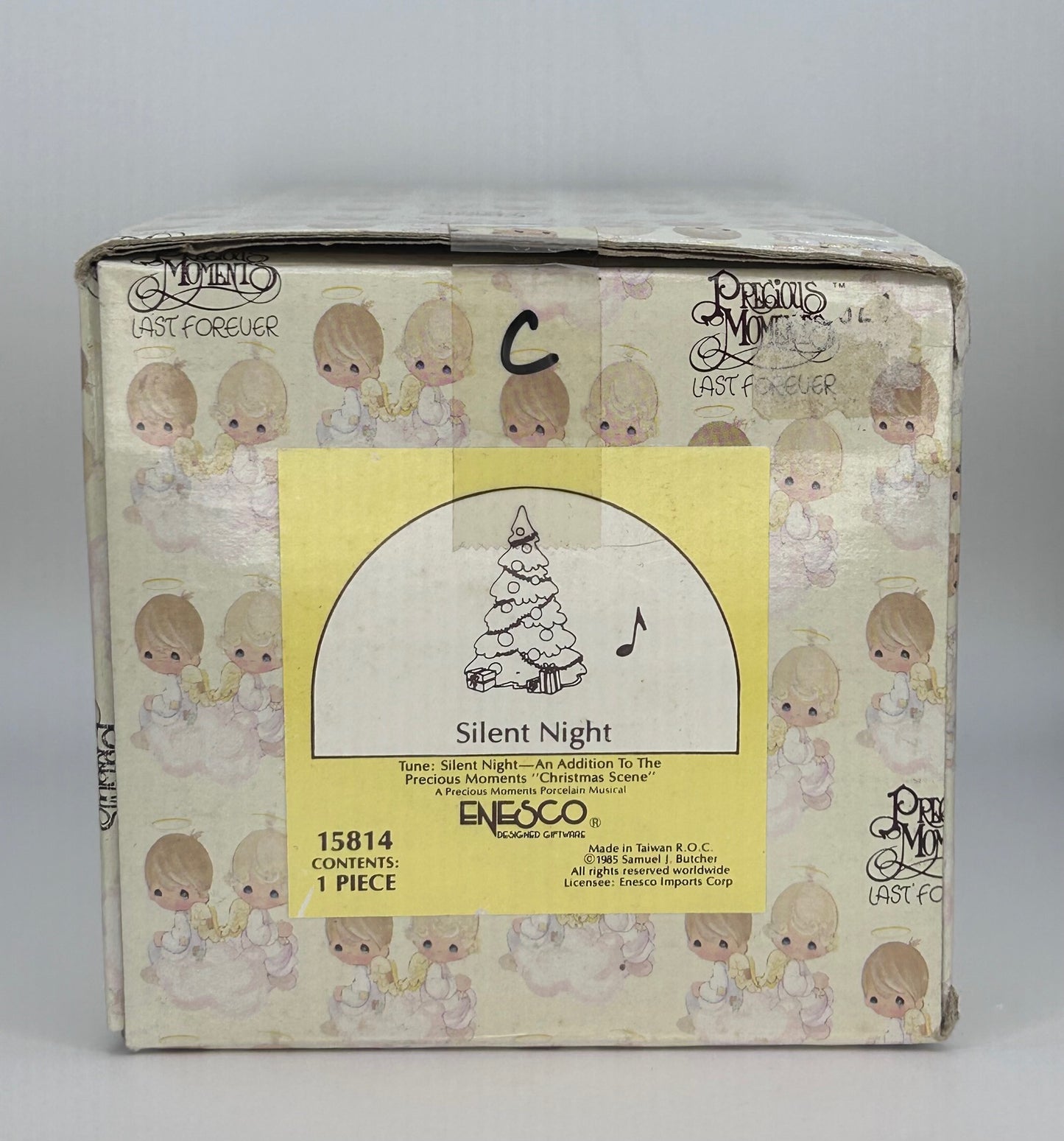 Precious Moments Porcelain Music Box Vintage 1985 Silent Night Hand Painted Figurine Orig Box