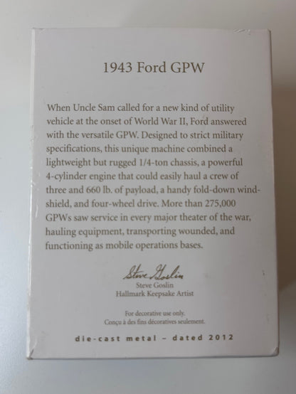 1943 Ford GPW Jeep Hallmark Keepsake Ornament 2012 New in Box