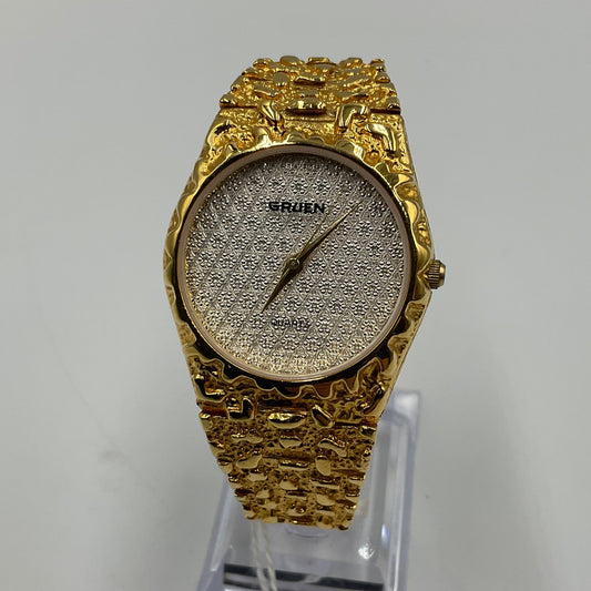 Gruen Precision Quartz Gold Tone Watch New Battery Working Condition