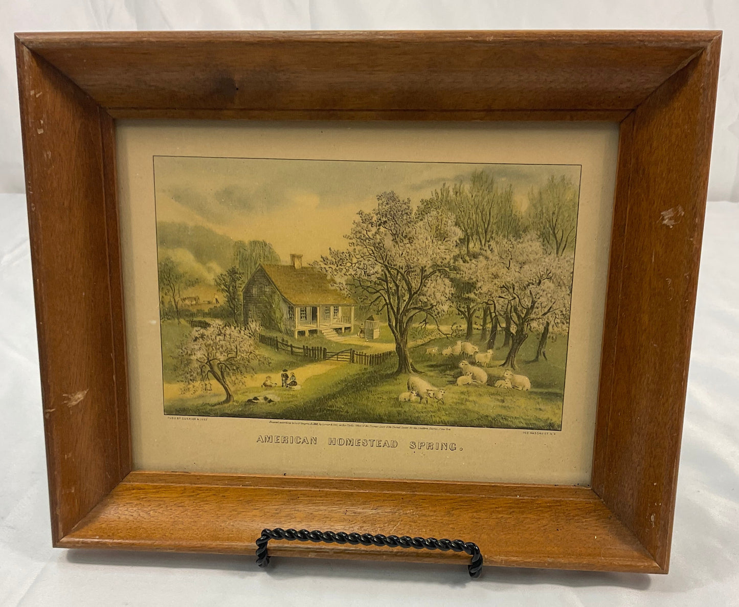 American Homestead Spring Wooden Frame Currier Ives Reproduction 7 7/8"x12 3/8"