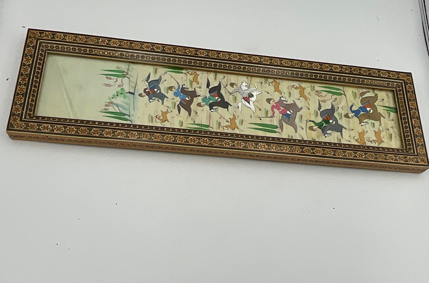 Persian Hunting Scene Vertical Framed Painting