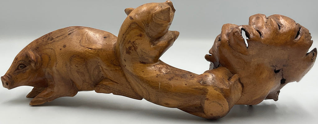 Pig Sculpture Burl Wood Folk Art Handcrafted Burl-Knot 11"