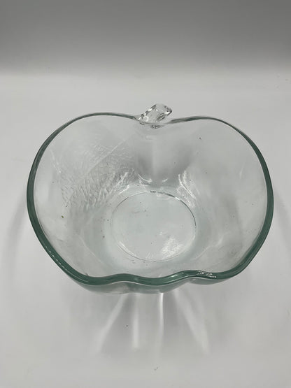 Clear Glass Apple Shaped Bowl Dish Leaf Stem Fruit Decor